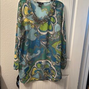 Colorful Beaded Sheer Patterned Women's Tunic Top Boho Chic Whimsigoth